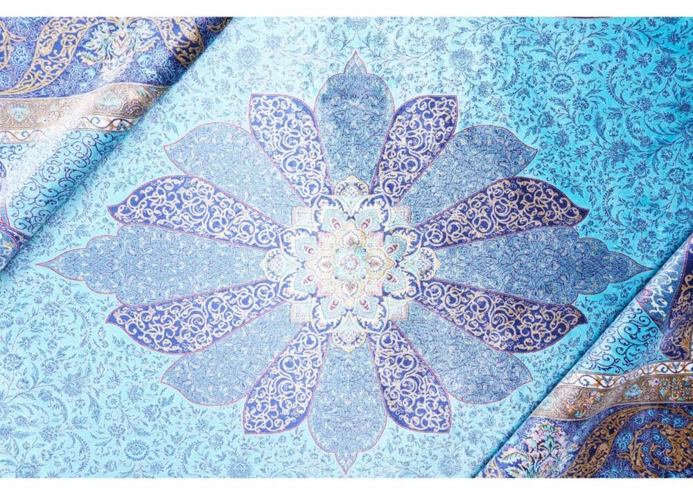 Medallion Blue Outdoor Rug 6.5x9.8 ft Bamboo Silk - Rugs 1