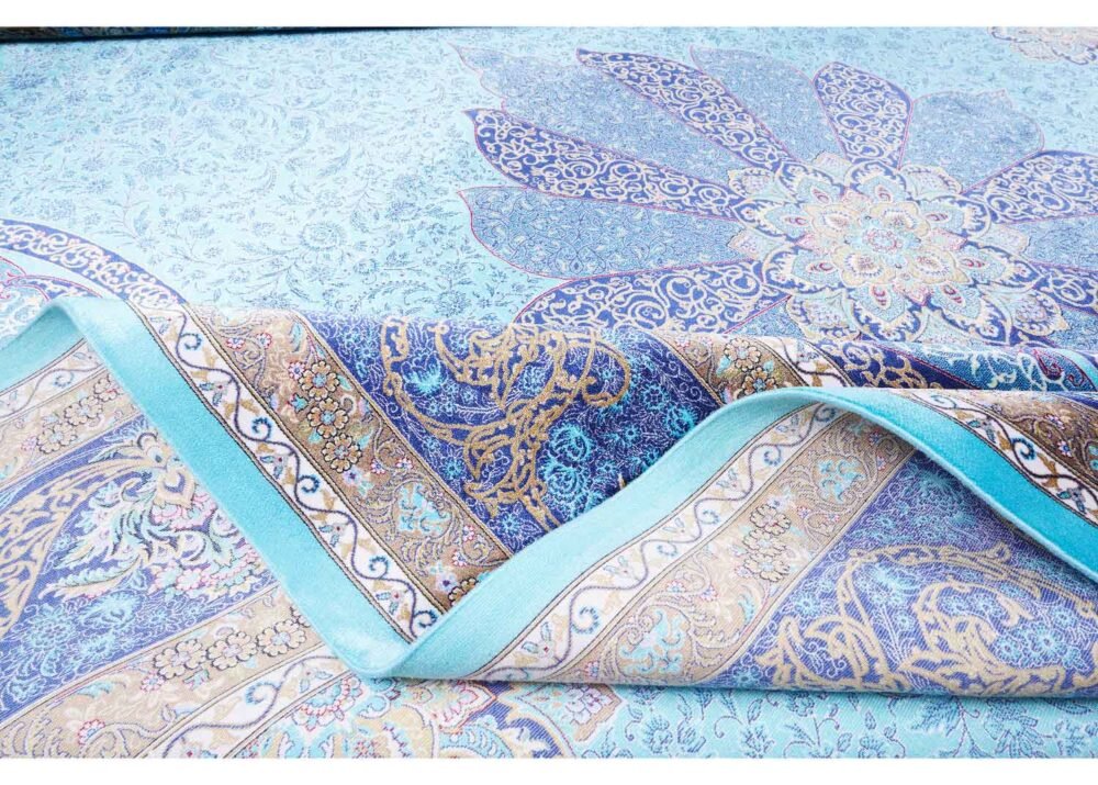 Medallion Blue Outdoor Rug 6.5x9.8 ft Bamboo Silk - Rugs 1
