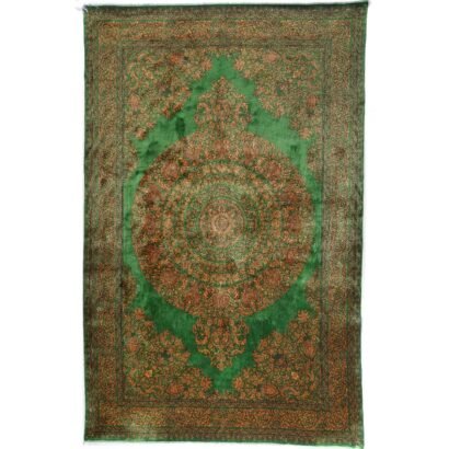 Medallion Green Silk Rug with Gold Accent 9.8x6.3 ft Bamboo Silk - Rugs 1