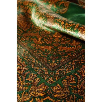 Medallion Green Silk Rug with Gold Accent 9.8x6.3 ft Bamboo Silk - Rugs 1