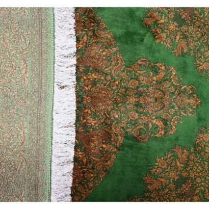 Medallion Green Silk Rug with Gold Accent 9.8x6.3 ft Bamboo Silk - Rugs 1