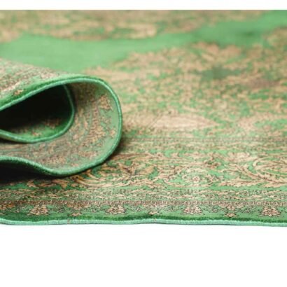 Medallion Green Silk Rug with Gold Accent 9.8x6.3 ft Bamboo Silk - Rugs 1