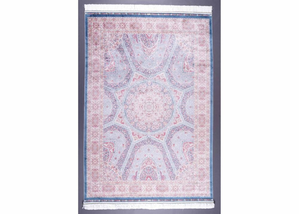 Medallion Memluk Brown Blue Rug 5.2x7.5 ft Silk - Rugs 1