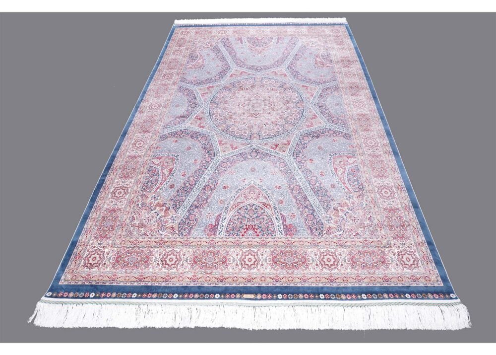 Medallion Memluk Brown Blue Rug 5.2x7.5 ft Silk - Rugs 1