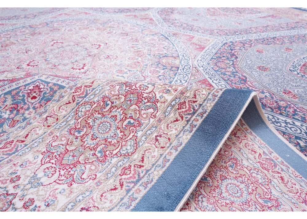Medallion Memluk Brown Blue Rug 5.2x7.5 ft Silk - Rugs 1