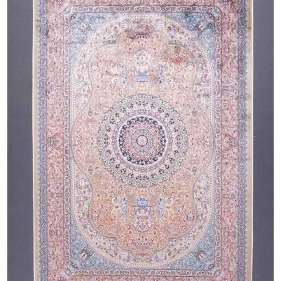 Medallion Orange and Blue Rug 2.6x3.9 ft Silk - Rugs 1