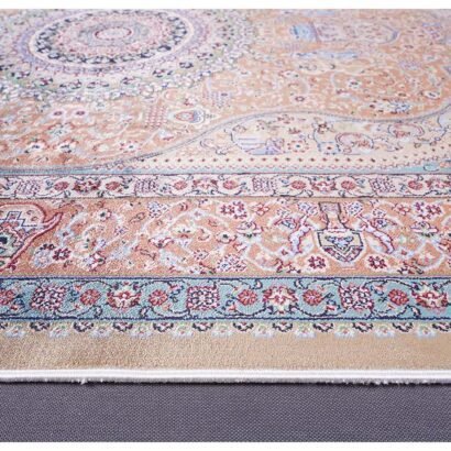Medallion Orange and Blue Rug 2.6x3.9 ft Silk - Rugs 1