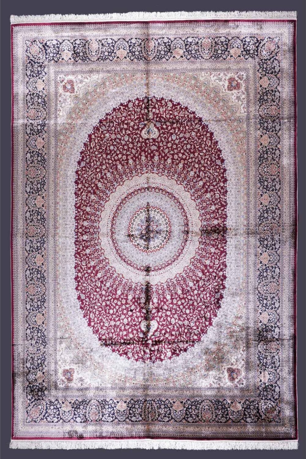 Medallion Outdoor Rug Red-Beige 11x8 ft Bamboo Silk - Rugs 1