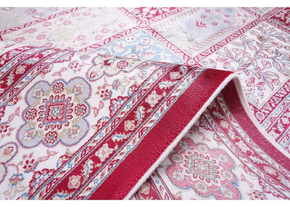 Medallion Silk Red Beige Check Rug 3.9x5.9 ft - Rugs 1