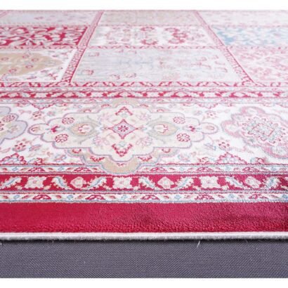 Medallion Silk Red Beige Check Rug 3.9x5.9 ft - Rugs 1
