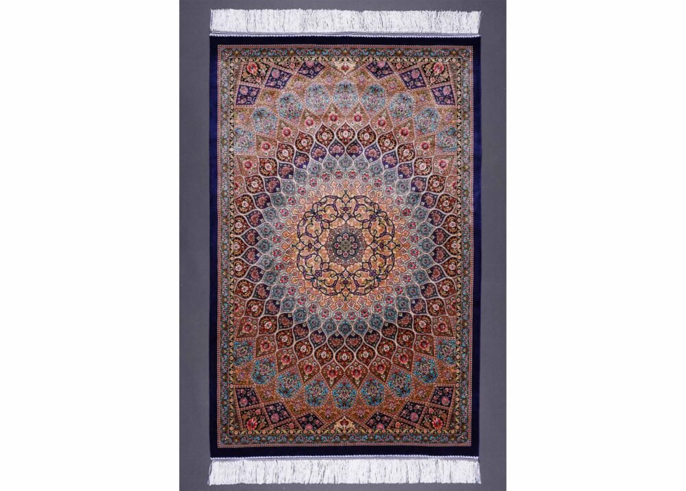 Medallion Small Orange Blue Rug 2.6x3.9 ft Silk - Rugs 1