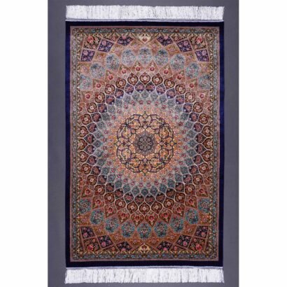 Medallion Small Orange Blue Rug 2.6x3.9 ft Silk - Rugs 1