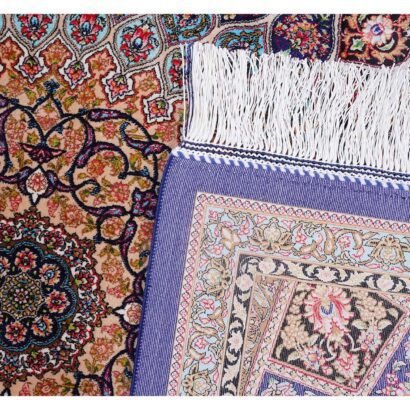 Medallion Small Orange Blue Rug 2.6x3.9 ft Silk - Rugs 1