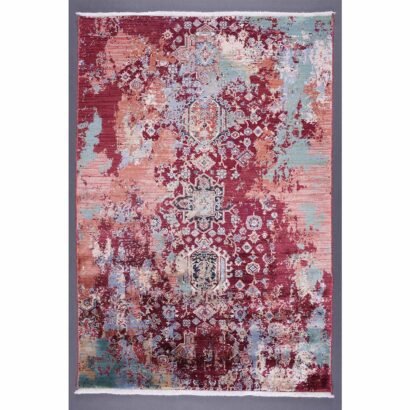 Modern Area Rug 3.9x2.6 ft Machine Made Red-Orange - Rugs 1