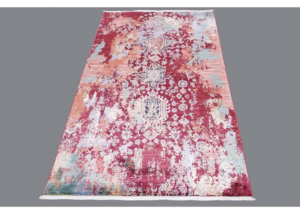Modern Area Rug 3.9x2.6 ft Machine Made Red-Orange - Rugs 1