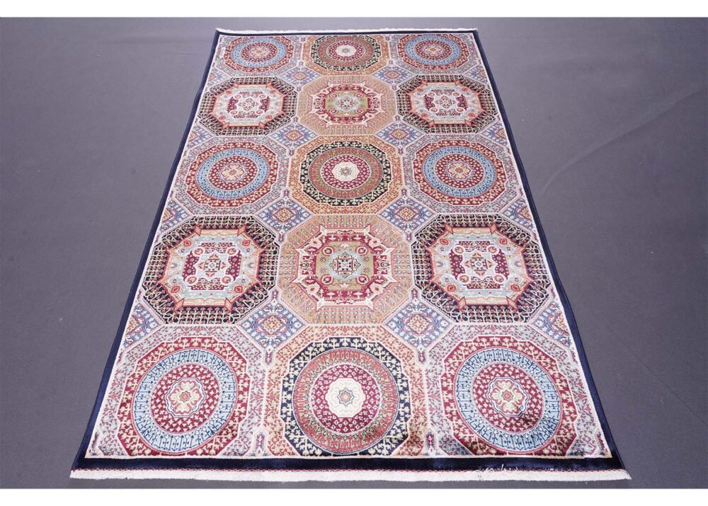Modern Memluk Blue Small Rug 3.9x2.6 ft Geometric - Rugs 1