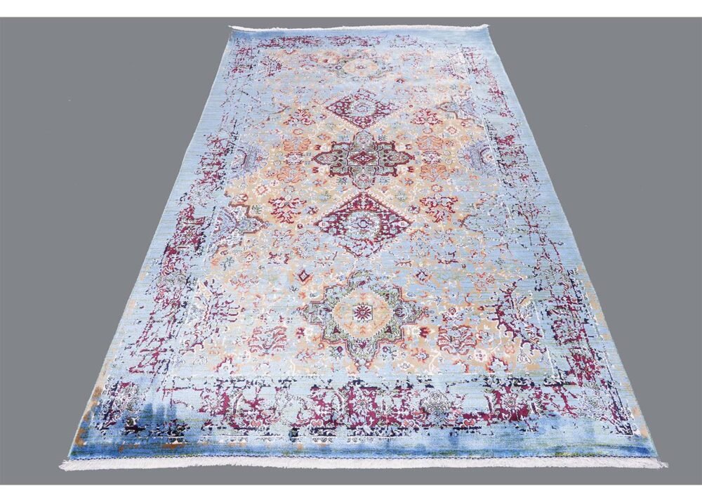 Modern Oriental Rug Washable 3.9x2.6 ft Blue-Red - Rugs 1