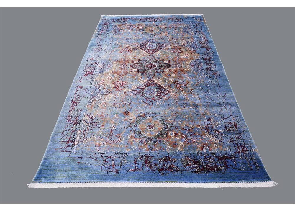 Modern Oriental Rug Washable 3.9x2.6 ft Blue-Red - Rugs 1