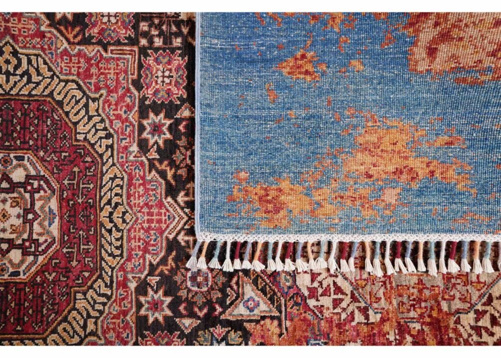 Modern Traditional Area Rugs Orange-Blue 7.8x5.4 ft Memluk