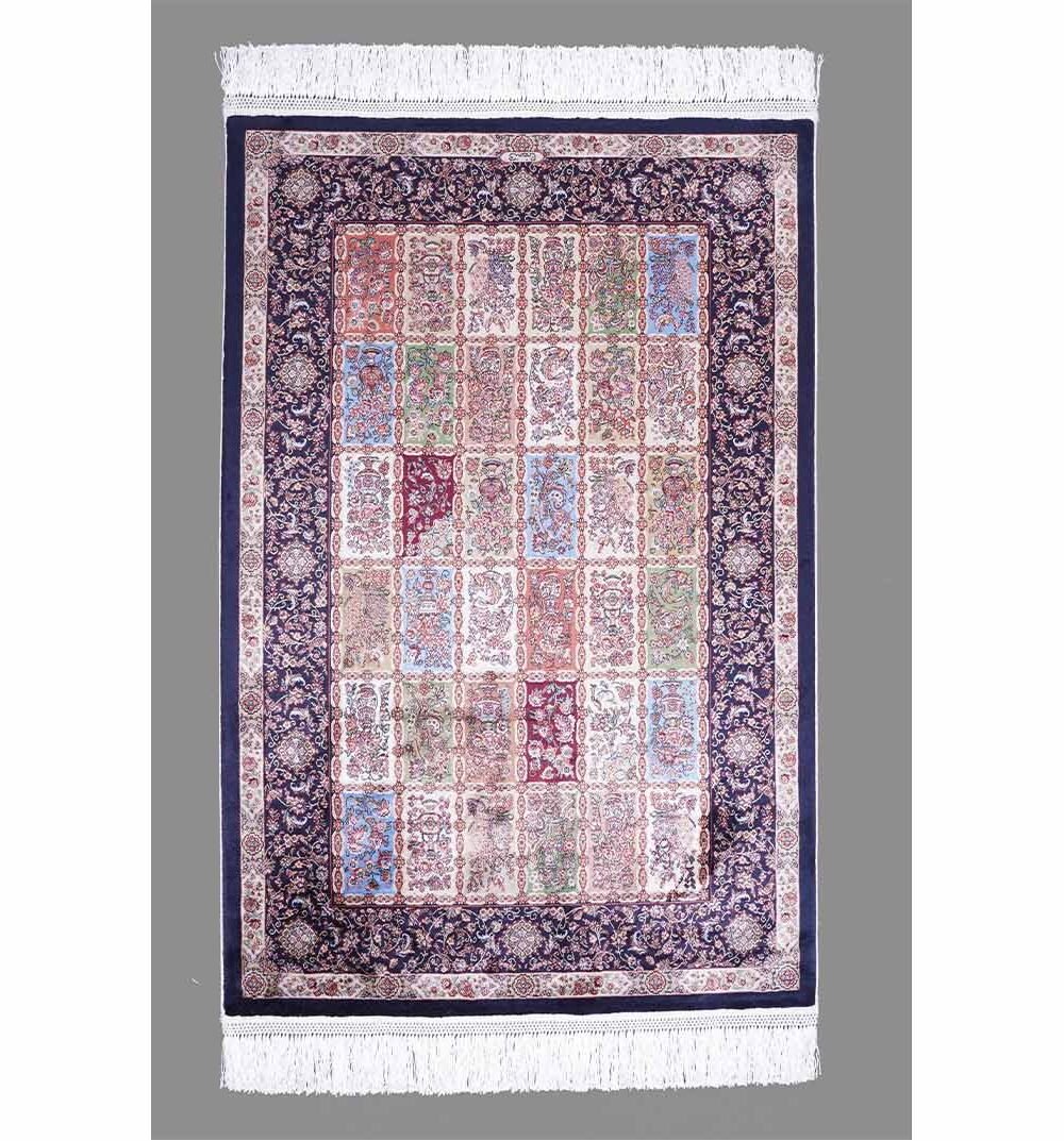 Navy Orange Rug 3.9x2.6 ft Medallion Silk Oriental - Rugs 1