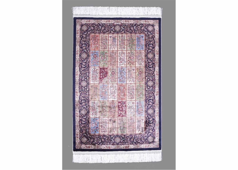 Navy Orange Rug 3.9x2.6 ft Medallion Silk Oriental - Rugs 1