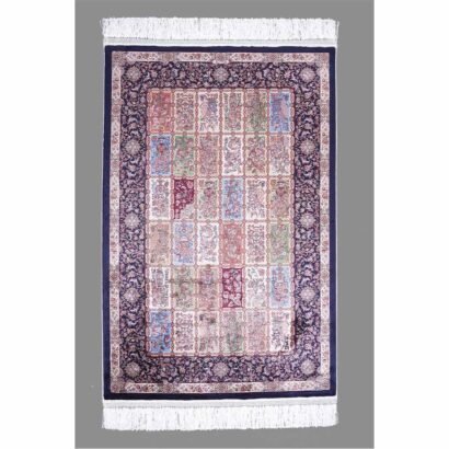 Navy Orange Rug 3.9x2.6 ft Medallion Silk Oriental - Rugs 1