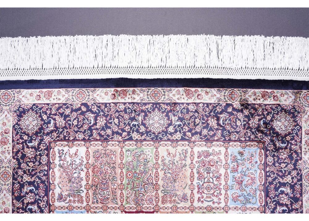 Navy Orange Rug 3.9x2.6 ft Medallion Silk Oriental - Rugs 1