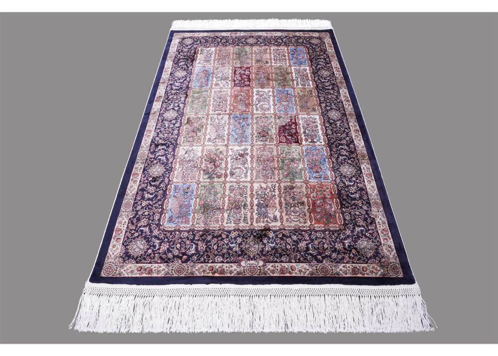 Navy Orange Rug 3.9x2.6 ft Medallion Silk Oriental - Rugs 1