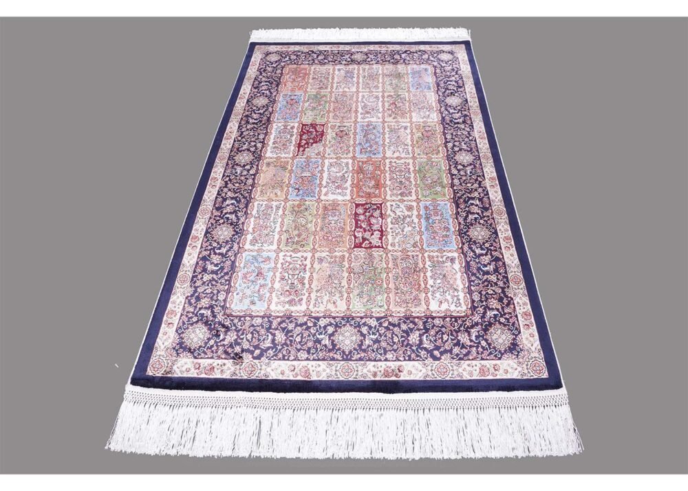 Navy Orange Rug 3.9x2.6 ft Medallion Silk Oriental - Rugs 1