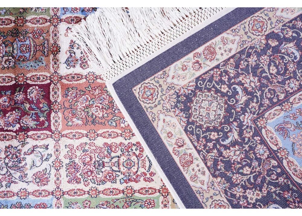 Navy Orange Rug 3.9x2.6 ft Medallion Silk Oriental - Rugs 1