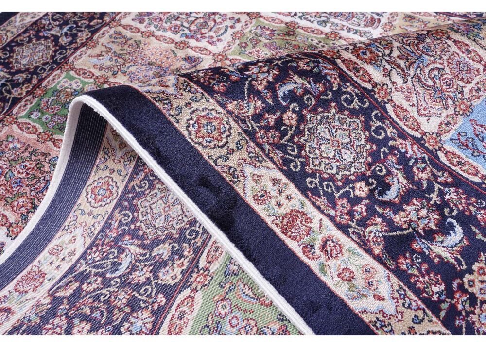Navy Orange Rug 3.9x2.6 ft Medallion Silk Oriental - Rugs 1