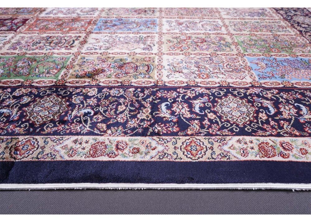 Navy Orange Rug 3.9x2.6 ft Medallion Silk Oriental - Rugs 1