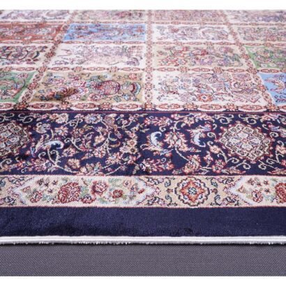 Navy Orange Rug 3.9x2.6 ft Medallion Silk Oriental - Rugs 1