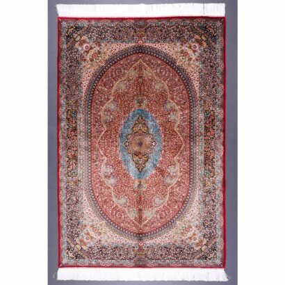 New Red Blue Rug Bamboo-Silk 3.9x5.9 ft Medallion - Rugs 1