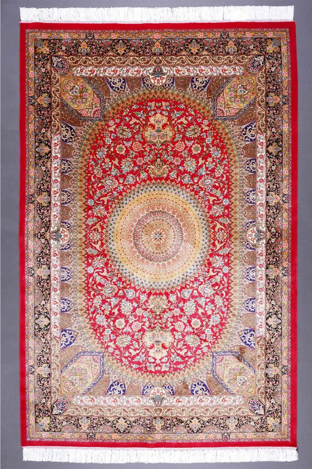 New Red Orange Rug Silk Medallion 3.9x5.9 ft - Rugs 1
