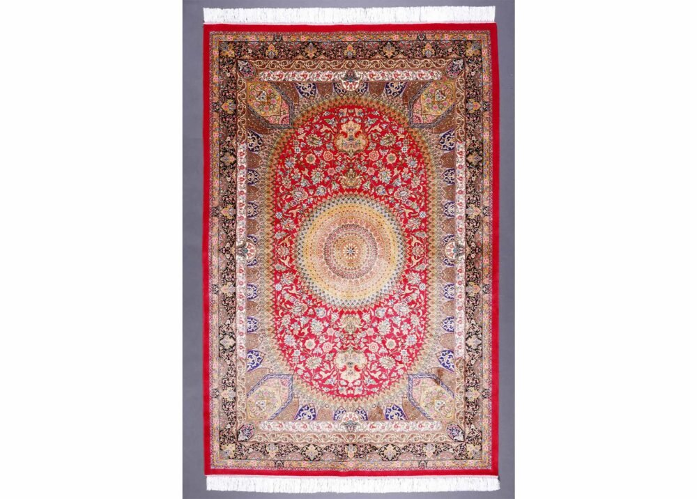 New Red Orange Rug Silk Medallion 3.9x5.9 ft - Rugs 1