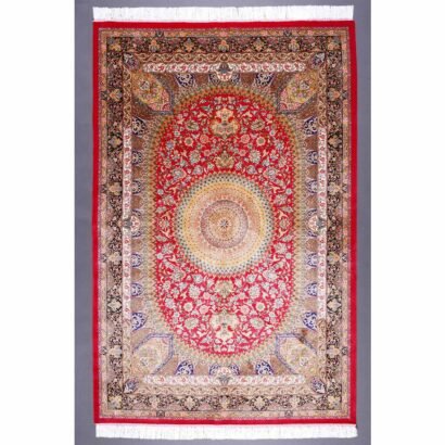 New Red Orange Rug Silk Medallion 3.9x5.9 ft - Rugs 1