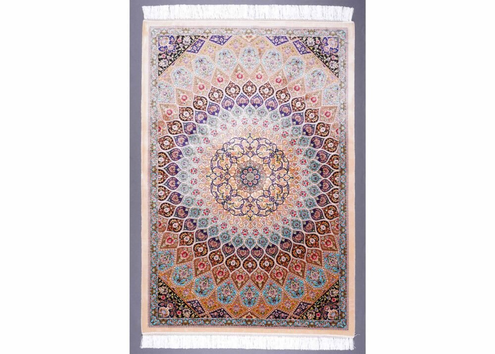 New Rugs for Office Beige Silk Medallion 4.9x3.2 ft - Rugs 1