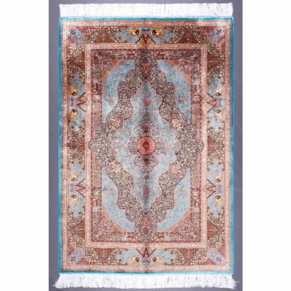 Orange Oriental Rugs Silk-Bamboo Medallion 3.9x5.9 ft - Rugs 1