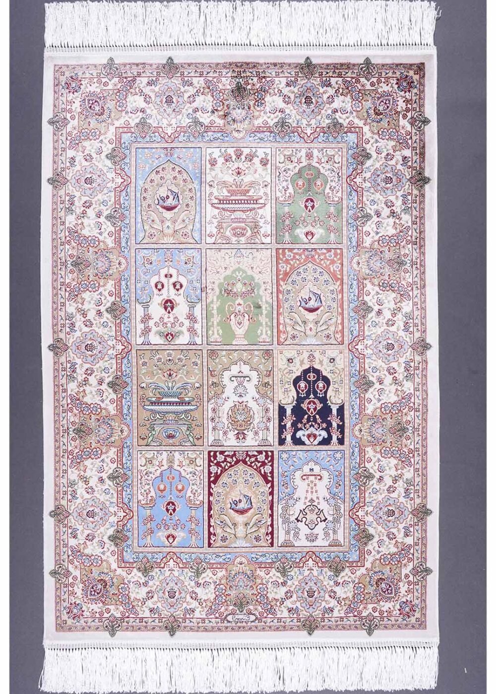 Orange and White Checkered Rug 2.6x3.9 ft Silk Medallion - Rugs 1