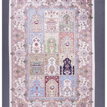Orange and White Checkered Rug 2.6x3.9 ft Silk Medallion - Rugs 1