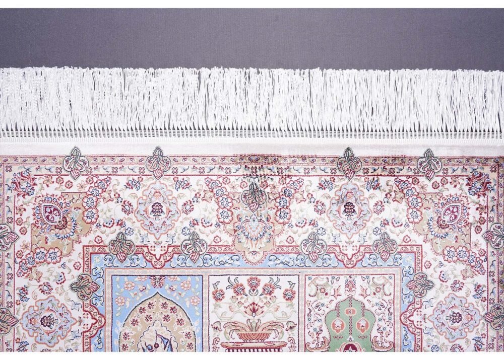 Orange and White Checkered Rug 2.6x3.9 ft Silk Medallion - Rugs 1