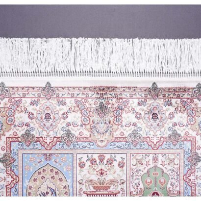 Orange and White Checkered Rug 2.6x3.9 ft Silk Medallion - Rugs 1