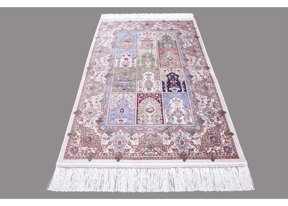 Orange and White Checkered Rug 2.6x3.9 ft Silk Medallion - Rugs 1