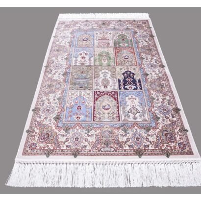 Orange and White Checkered Rug 2.6x3.9 ft Silk Medallion - Rugs 1