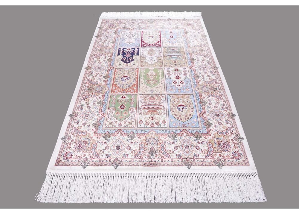 Orange and White Checkered Rug 2.6x3.9 ft Silk Medallion - Rugs 1