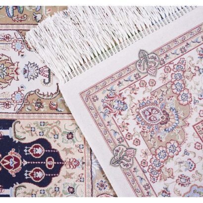 Orange and White Checkered Rug 2.6x3.9 ft Silk Medallion - Rugs 1