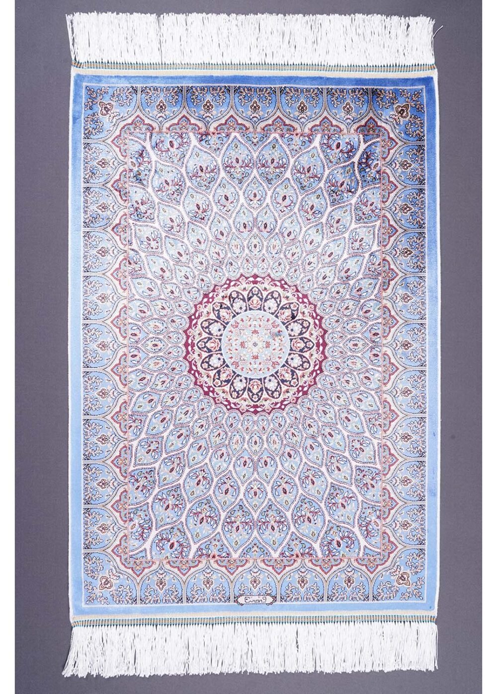 Oriental Blue White Rug 1.9x2.9 ft Silk Medallion - Rugs 1