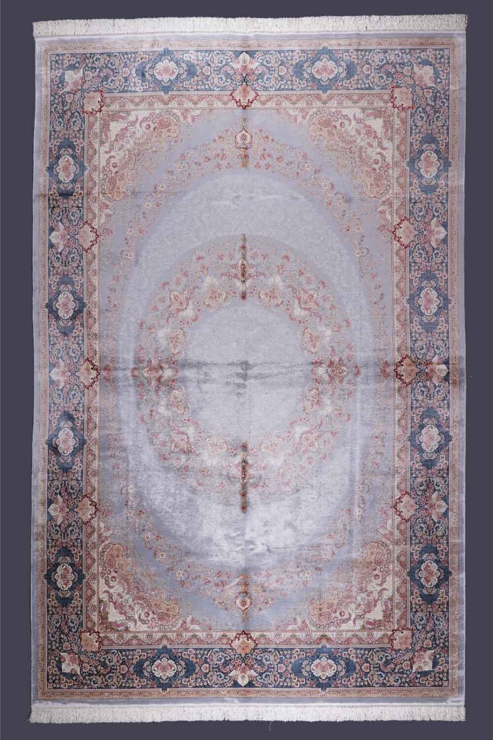 Oriental Gray Washable Rug 7.8x11.1 ft Medallion Bamboo Silk - Rugs 1