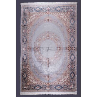 Oriental Gray Washable Rug 7.8x11.1 ft Medallion Bamboo Silk - Rugs 1
